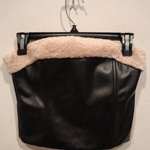 Olivaceous NWT Black Faux Leather Sherpa Trim  Crop Top Sz M Gothic Bikercore